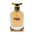 Aadab Faiz — 50ml amber and tobacco extrait de parfum for men, in a clear glass bottle with a flat gold cap