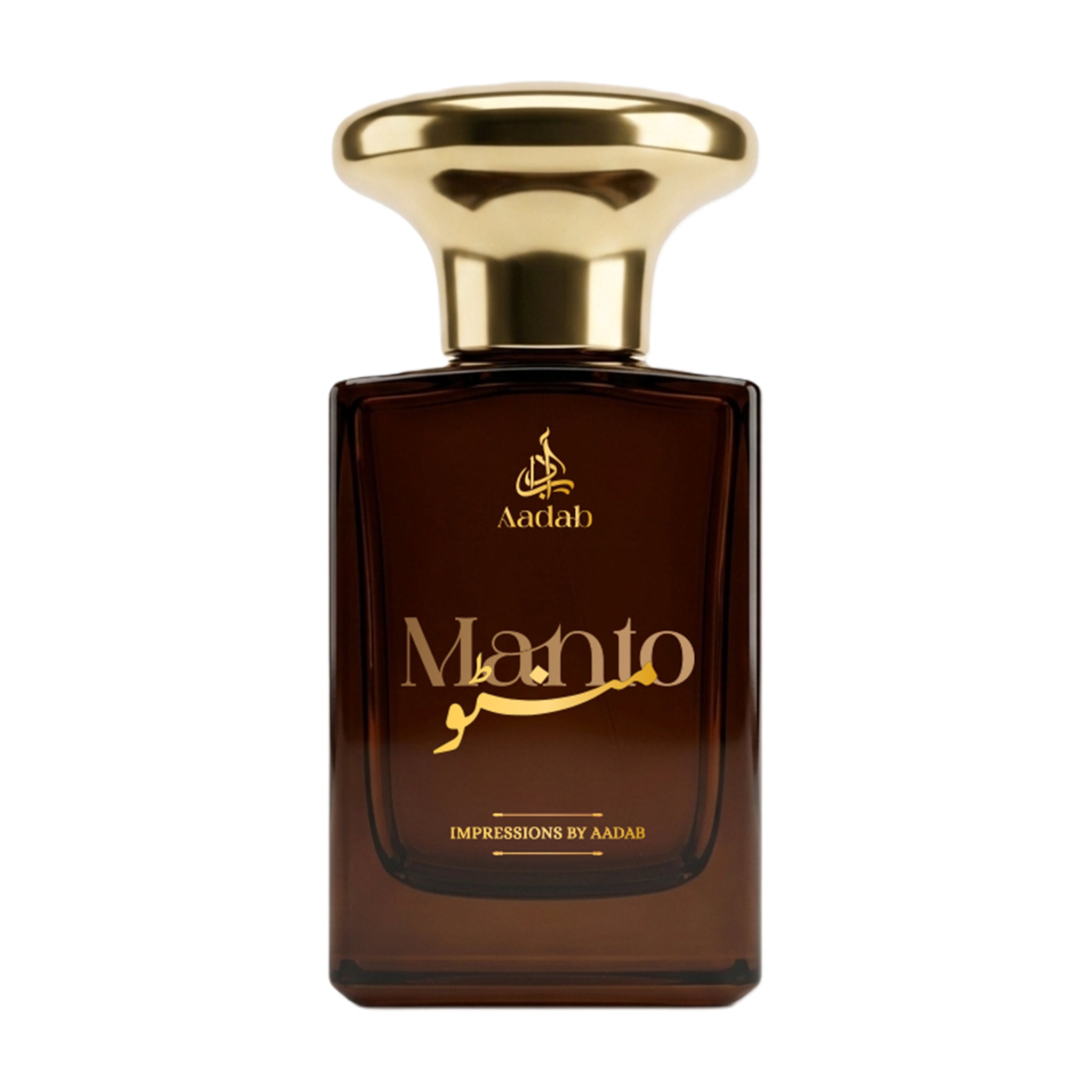 Aadab Manto — 50ml amber musk extrait de parfum for men, in an amber glass bottle with a domed gold cap