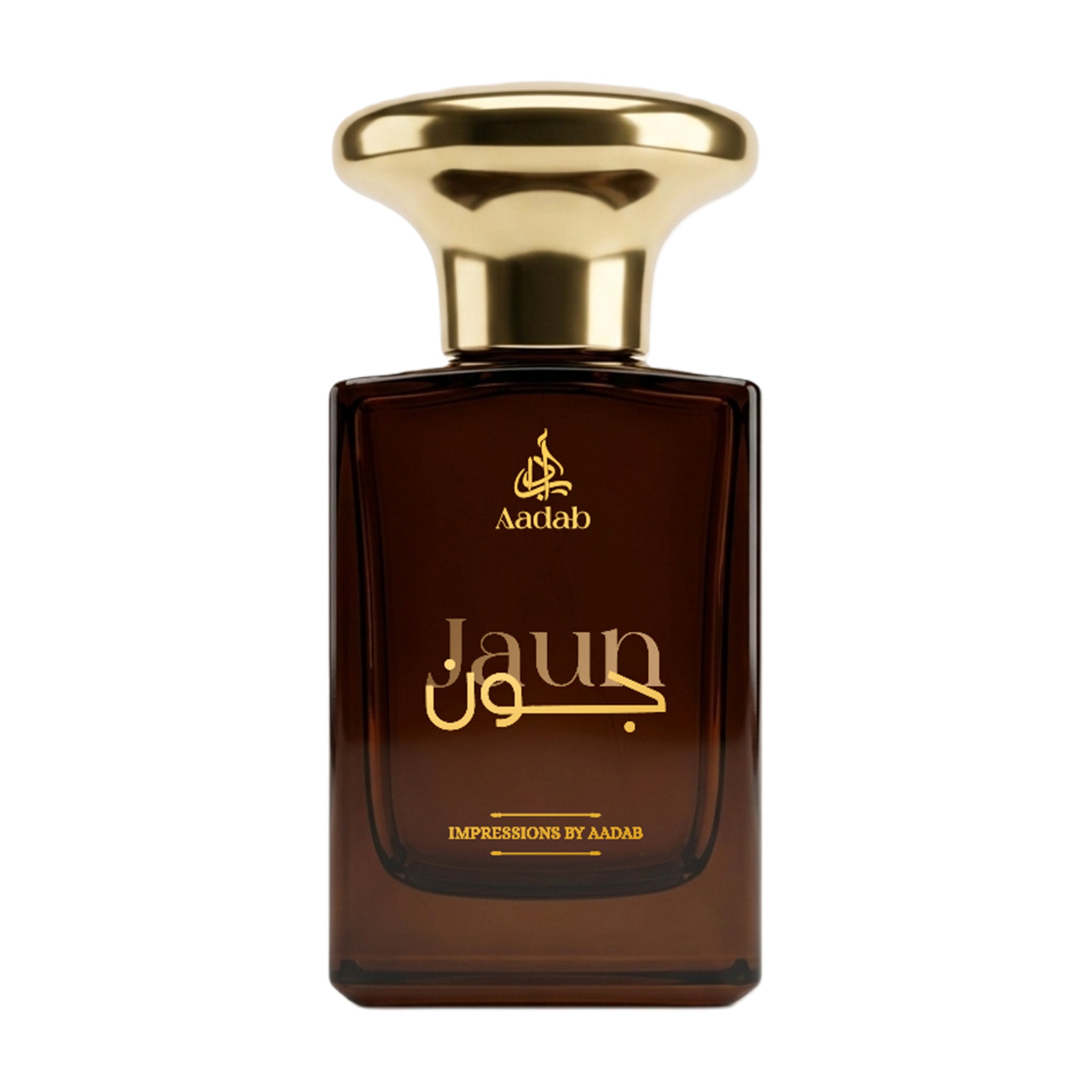 Aadab Jaun — 50ml fresh aromatic extrait de parfum for men, in an amber glass bottle with a domed gold cap
